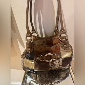 Sophia Caperelli Brown and Gold Patchwork Shoulder Bag